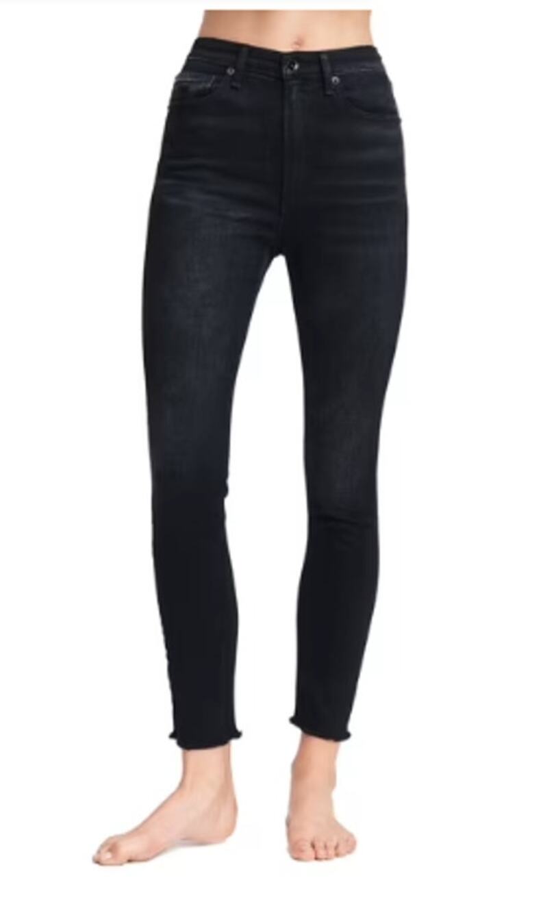 rag & bone Jane Super High Rise Skinny Jean Sz 29 Black Jardine Raw Hem
